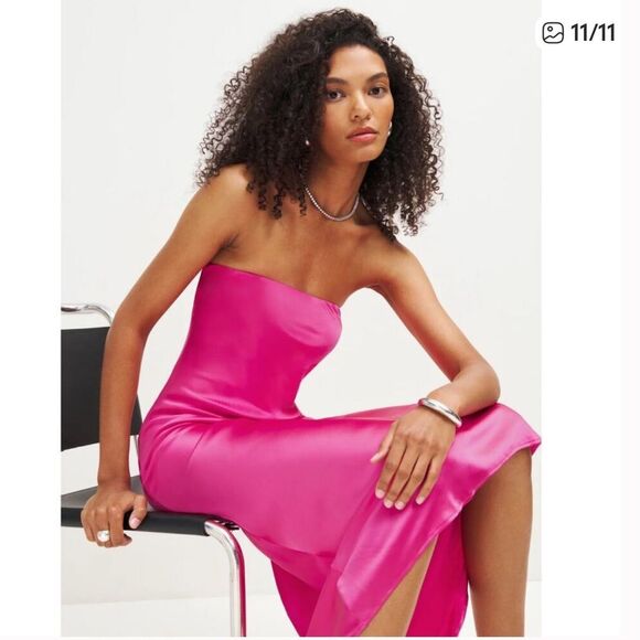 NWT Reformation Johanna Dress Silk Pink Large - Picture 3 of 13